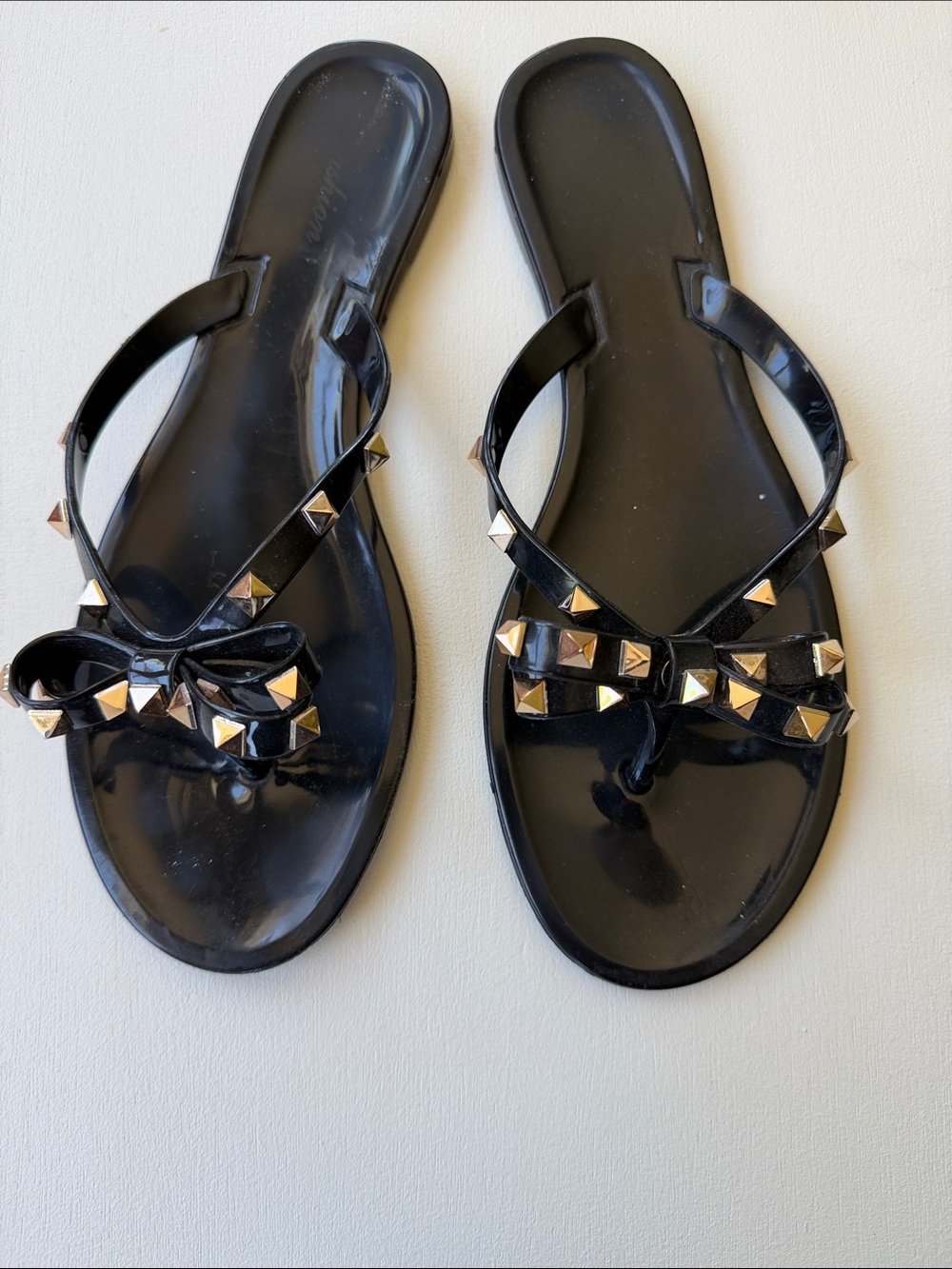 Fashion Brand Company Black Studded Bow Jelly Sandals